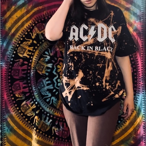 Black AC/DC bleach painted t-shirt - Picture 7 of 8